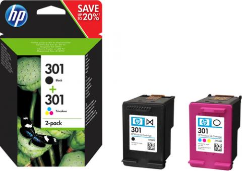 HP301 schwarz/color 2 x 2 Tintenpatronen Promo-Pack HP301 CH561EE + CH562EE  (2x N9J72AE) 