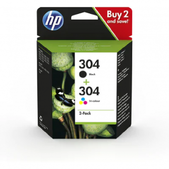 HP304 schwarz/color 2 Tintenpatronen Multipack schwarz ca. 120 Seiten color ca. 100 Seiten HP304: N9K06AE + N9K05AE (3JB05AE) 
