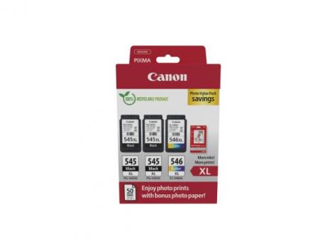 Original  Canon PG-545XL+CL-546XL Schwarz / Color / Weiss Multipack (+ 10x15 cm Fotopapier 50 Blatt) 