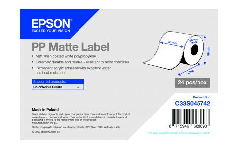 Epson Etiketten S045742 C33S045742 Weiß, Matte, 5,1 cm, 29 m 