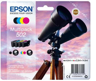 Epson 502 Multipack Schwarz ,Cyan ,Magenta ,Gelb 4 Tintenpatronen C13T02V64010 