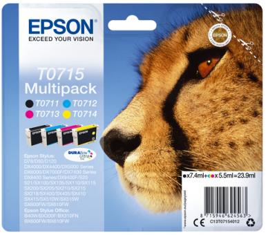 Original  Epson T0715 Multipack Schwarz ,Cyan ,Magenta ,Yellow 4 Tintenpatronen: T0711 + T0712 + T0713 + T0714 C13T07154012 
