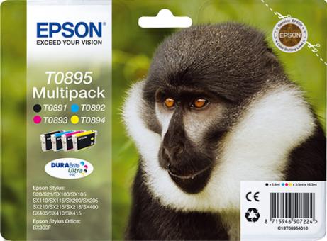 Original  Epson T0895 Multipack Schwarz , Cyan , Magenta , Yellow 4 Tintenpatronen: T0891 + T0892 + T0893 + T0894 C13T08954010 