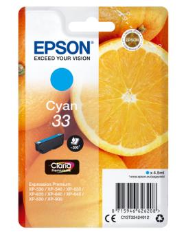 Original  Epson 33 Tintenpatrone Cyan T3342 4.5 ml ca. 300 Seiten C13T33424012 