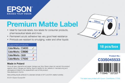 Epson Etiketten S045533 C33S045533 Weiss Premium Matte Label - Die-cut Roll: 102mm x 152mm, 225 labels 