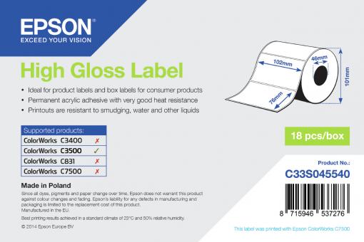 Epson Etiketten S045540 C33S045540 High Gloss Label - Die-cut Roll: 102mm x 76mm, 415 labels 
