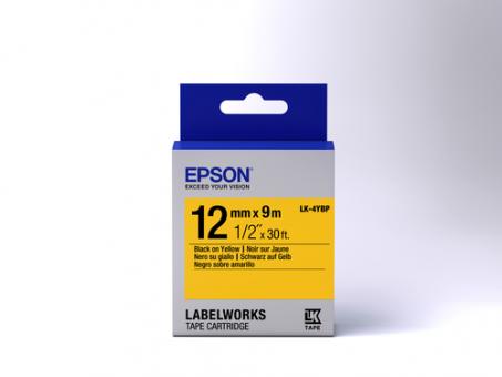 Original  Epson LK-4YBP Schwarz auf Yellow Schriftband 12 mm x 9 m, Pastell C53S654008 