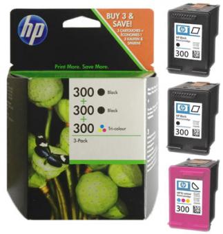 HP 300 Schwarz, mehrere Farben Multipack (SD518AE) 3 Tintenpatronen: 2x CC640EE + 1x CC643EE 
