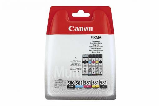 Canon PGI-580 + CLI-581 Multipack schwarz / schwarz / cyan / magenta / gelb Multi  5 Tintenpatronen: PGI-580pgbk + CLI-581bk + CLI-581c + CLI-581m + CLI-581y 